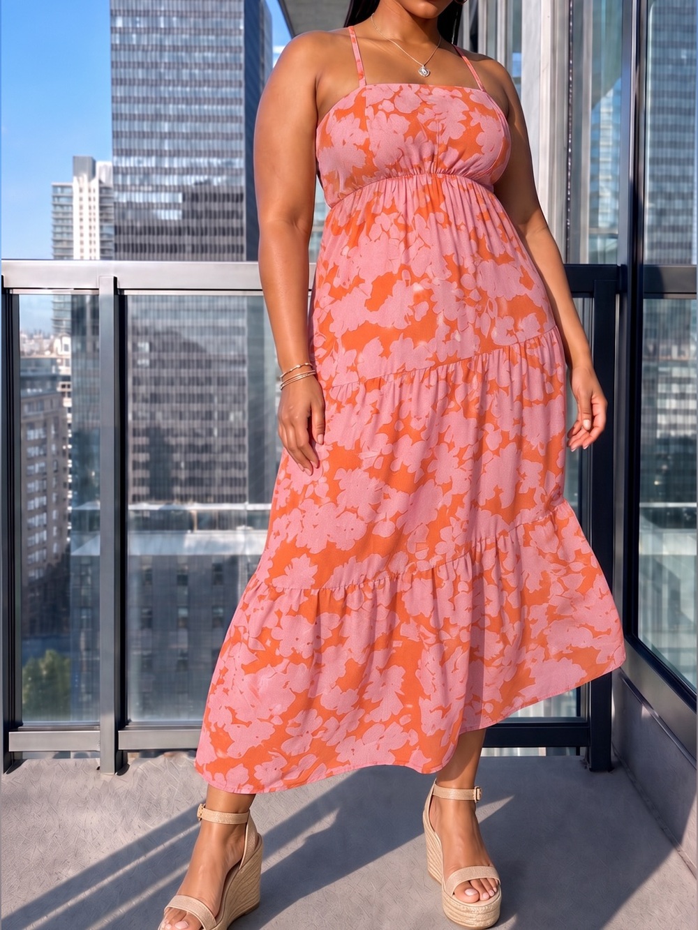 Sanctuary Pink and Orange Floral Tiered Maxi Dress